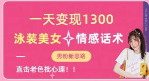 一天变现1300,泳装美女+情感话术,提供素材,无脑矩阵操作【揭秘】-逐浪前行