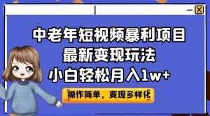 中老年短视频暴利项目最新变现玩法,小白轻松月入1w+【揭秘】-逐浪前行