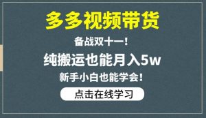多多视频带货，备战双十一，纯搬运也能月入5w，新手小白也能学会-逐浪前行