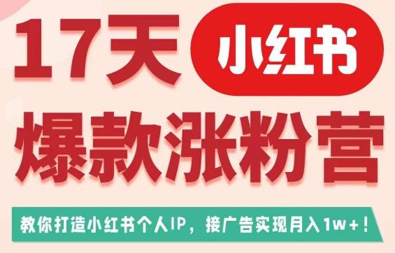 17天小红书爆款涨粉营（广告变现方向），教你打造小红书博主IP、接广告变现的-逐浪前行