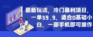 最新玩法，冷门暴利项目，一单59.9，适合0基础小白，一部手机即可操作【揭秘】-逐浪前行