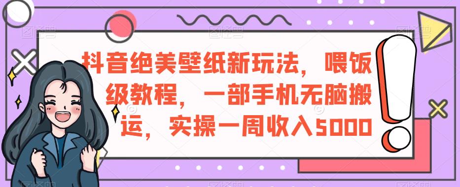 抖音绝美壁纸新玩法，喂饭级教程，一部手机无脑搬运，实操一周收入5000【揭秘】-逐浪前行