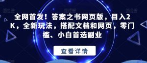全网首发！答案之书网页版，目入2K，全新玩法，搭配文档和网页，零门槛、小白首选副业【揭秘】-逐浪前行