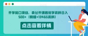 开学风口项目,卖公开课趣优学资料日入500+(教程+1346G资料)【揭秘】-逐浪前行