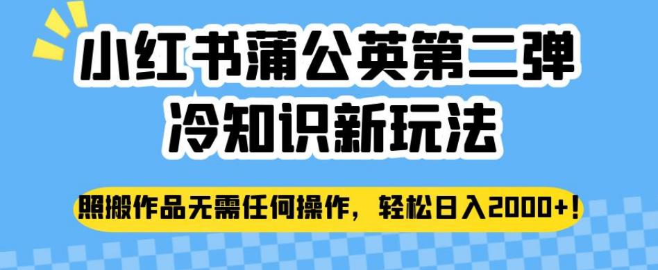 小红书蒲公英第二弹冷知识新玩法，照搬作品无需任何操作，轻松日入2000+【揭秘】-逐浪前行