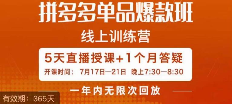 钟辰·拼多多单品爆款班，一个拼多多超级爆款养一个团队-逐浪前行