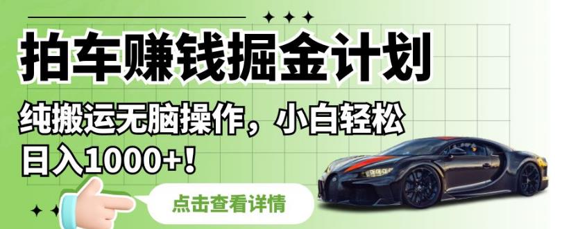 拍车赚钱掘金计划，纯搬运无脑操作，小白轻松日入1000+【揭秘】-逐浪前行