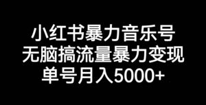 小红书暴力音乐号，无脑搞流量暴力变现，单号月入5000+-逐浪前行