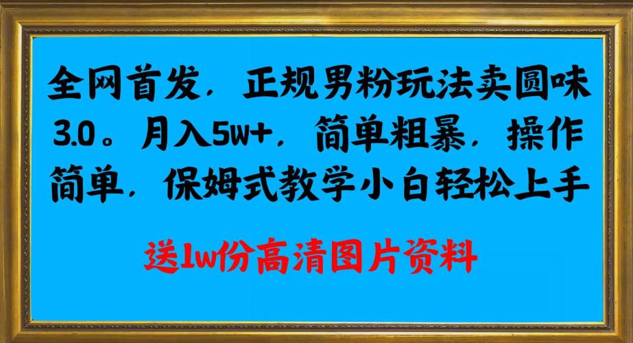 全网首发正规男粉玩法卖圆味3.0，月入5W+，简单粗暴，操作简单，保姆式教学，小白轻松上手-逐浪前行