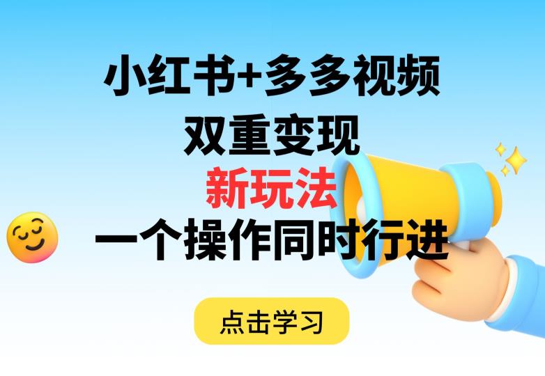 多多视频+小红书，双重变现新玩法，可同时进行【揭秘】-逐浪前行