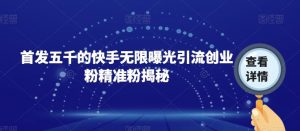 首发五千的快手无限曝光引流创业粉精准粉揭秘-逐浪前行