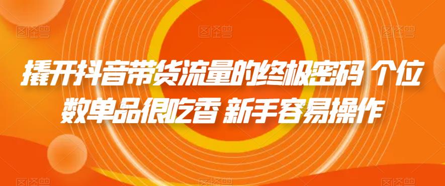 撬开抖音带货流量的终极密码 个位数单品很吃香 新手容易操作-逐浪前行