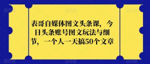 表哥自媒体图文头条课,今日头条账号图文玩法与细节,一个人一天搞50个文章-逐浪前行