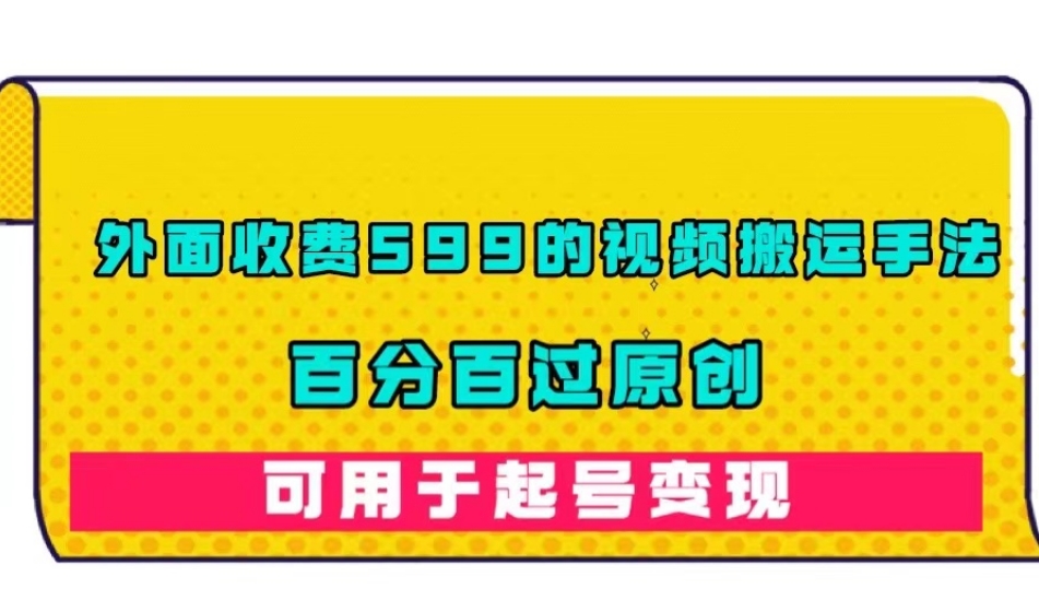 外面收费599的视频搬运手法，百分百过原创，可用起号变现【揭秘】-逐浪前行