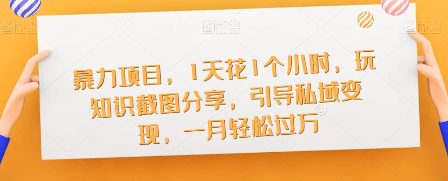 暴力项目，1天花1个小时，玩知识截图分享，引导私域变现，一月轻松过万【截图】-逐浪前行