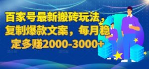 百家号最新搬砖玩法,复制爆款文案,每月稳定多赚2000-3000+【揭秘】-逐浪前行