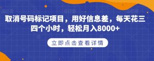 取消号码标记项目，用好信息差，每天花三四个小时，轻松月入8000+【揭秘】-逐浪前行