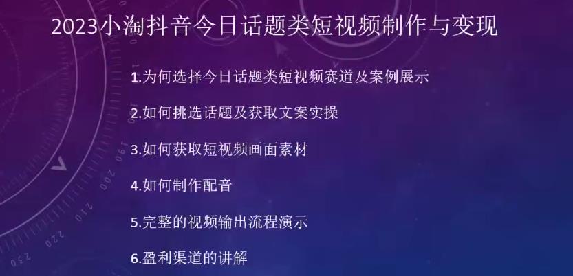 2023小淘抖音今日话题类短视频制作与变现，人人都能操作的短视频项目-逐浪前行