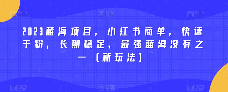 2023蓝海项目，小红书商单，快速千粉，长期稳定，最强蓝海没有之一（新玩法）-逐浪前行