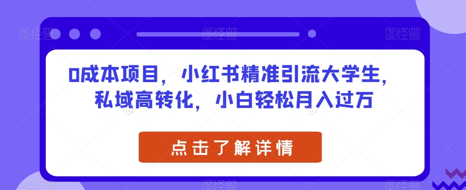 0成本项目，小红书精准引流大学生，私域高转化，小白轻松月入过万【揭秘】-逐浪前行