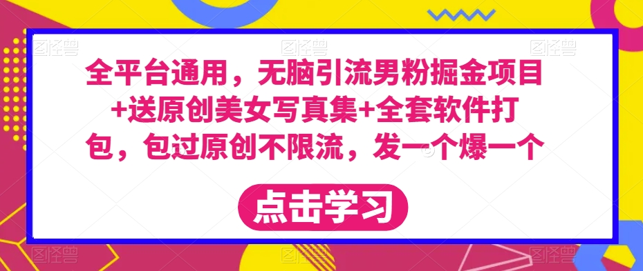 全平台通用，无脑引流男粉掘金项目+送原创美女写真集+全套软件打包，包过原创不限流，发一个爆一个【揭秘】-逐浪前行