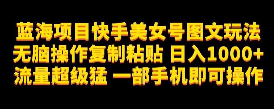 蓝海项目快手美女号图文玩法，无脑操作复制粘贴，日入1000+流量超级猛一部手机即可操作【揭秘】-逐浪前行