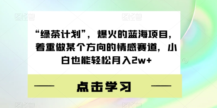 “绿茶计划”，爆火的蓝海项目，着重做某个方向的情感赛道，小白也能轻松月入2w+【揭秘】-逐浪前行