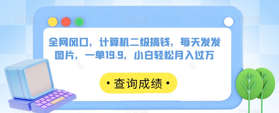 全网风口，计算机二级搞钱，每天发发图片，一单19.9，小白轻松月入过万【揭秘】-逐浪前行