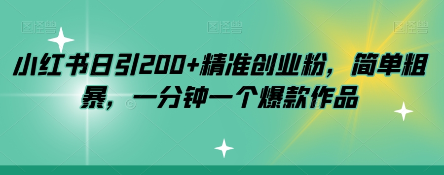 小红书日引200+精准创业粉，简单粗暴，一分钟一个爆款作品【揭秘】-逐浪前行