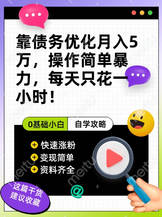 靠债务优化月入五万，每天只要花两个小时，多种方式轻松变现【揭秘】-逐浪前行