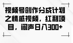视频号创作分成计划之情感视频，红利项目，闷声日入300+-逐浪前行