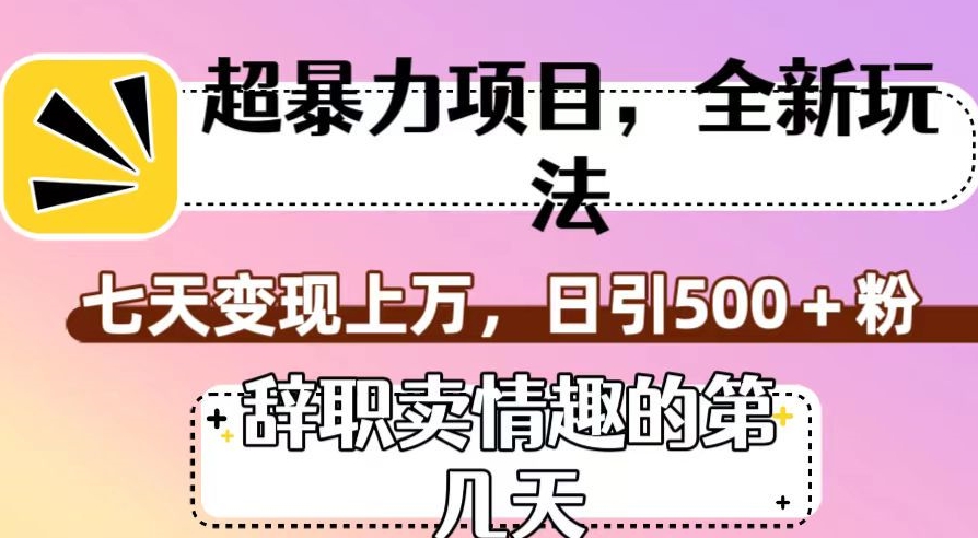 超暴利项目，全新玩法（辞职卖情趣的第几天），七天变现上万，日引500+粉【揭秘】-逐浪前行