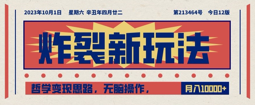 炸裂新玩法，哲学变现思路，无脑操作，只靠单人月入10000+【揭秘】-逐浪前行