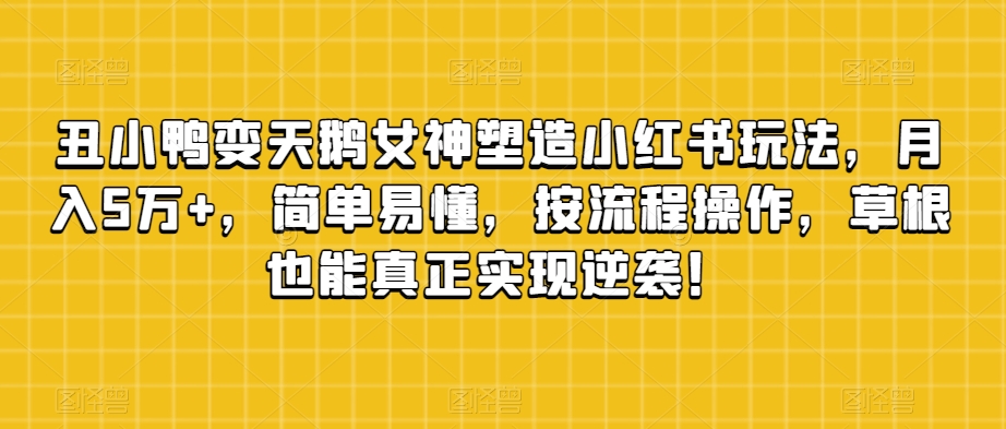 丑小鸭变天鹅女神塑造小红书玩法，月入5万+，简单易懂，按流程操作，草根也能真正实现逆袭！-逐浪前行