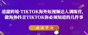 道甜跨境·TIKTOK海外短视频达人训练营,做海外抖音TIKTOK你必须知道的几件事-逐浪前行
