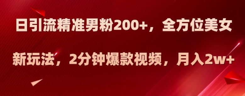 日引流精准男粉200+，全方位美女新玩法，2分钟爆款视频，月入2w+【揭秘】-逐浪前行