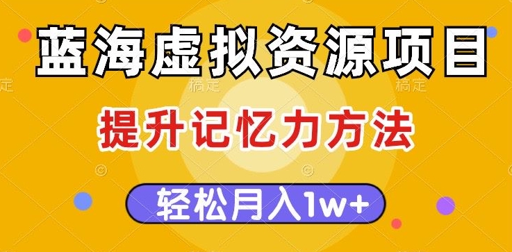 蓝海虚拟资源项目，提升记忆力方法，多种变现方式，轻松月入1w+【揭秘】-逐浪前行