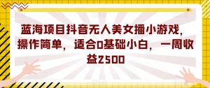 蓝海项目抖音无人美女播小游戏,操作简单,适合0基础小白,一周收益2500【揭秘】-逐浪前行