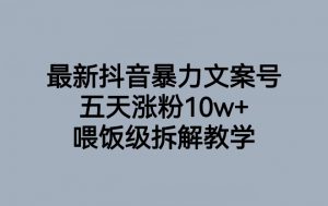 最新抖音暴力文案号，五天涨粉10w+，喂饭级拆解教学-逐浪前行
