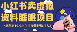 小红书卖虚拟资料睡眠项目,一单利润19.9小白可操作轻松月入3w+【揭秘】-逐浪前行