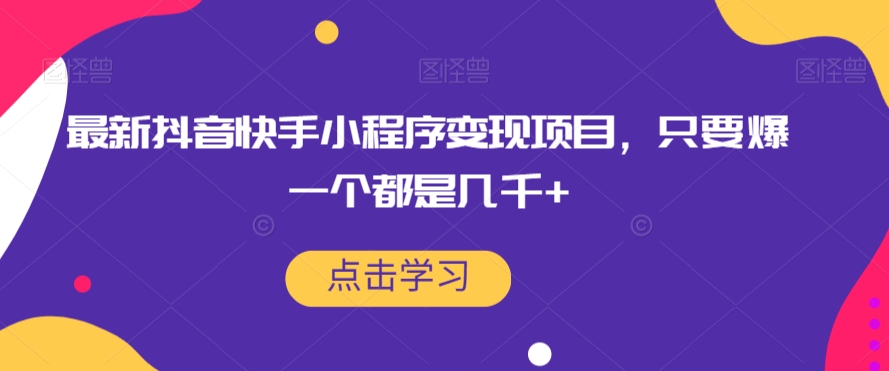最新抖音快手小程序变现项目，只要爆一个都是几千+-逐浪前行
