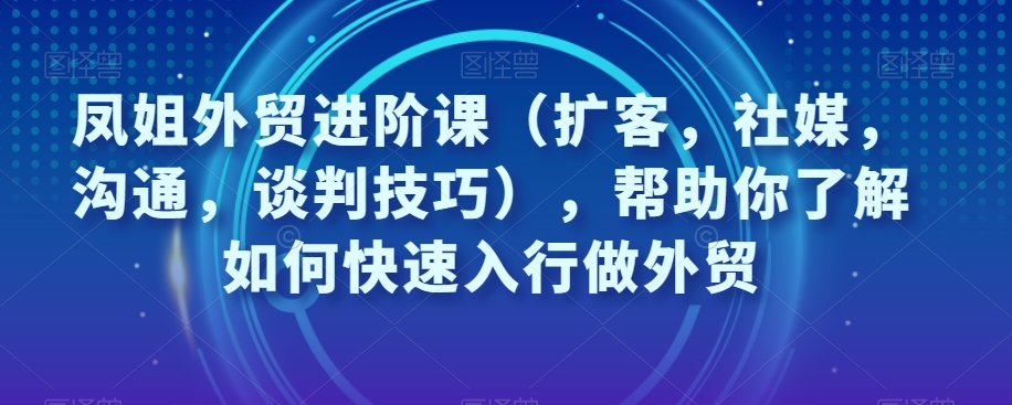 凤姐外贸进阶课（扩客，社媒，沟通，谈判技巧），帮助你了解如何快速入行做外贸-逐浪前行