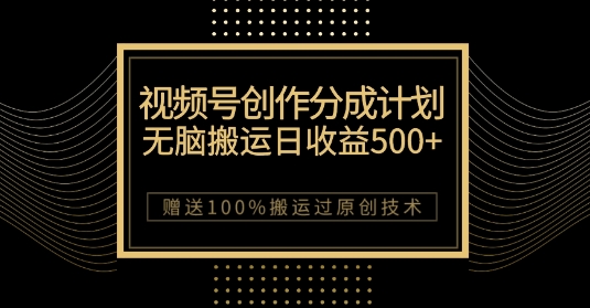 最新视频号创作分成计划，无脑搬运一天收益500+，100%搬运过原创技巧【揭秘】-逐浪前行