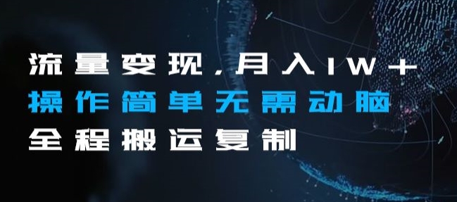 流量变现，月入1W+操作简单无需动脑全程搬运复制【揭秘】-逐浪前行