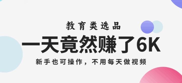 一天竟然赚了6000多，教育类选品，新手也可操作，更不用每天做短视频【揭秘】-逐浪前行