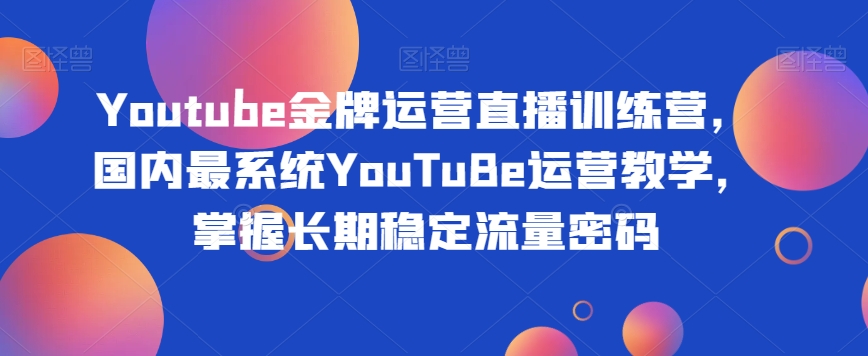 Youtube金牌运营直播训练营，国内最系统YouTuBe运营教学，掌握长期稳定流量密码-逐浪前行