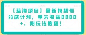 【蓝海项目】最新视频号分成计划,单天收益8000+,附玩法教程!-逐浪前行
