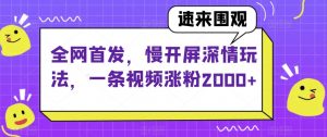 全网首发，慢开屏深情玩法，一条视频涨粉2000+【揭秘】-逐浪前行
