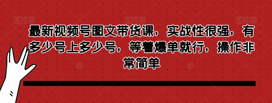 最新视频号图文带货课，实战性很强，有多少号上多少号，等着爆单就行，操作非常简单-逐浪前行
