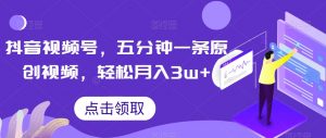 抖音视频号,五分钟一条原创视频,轻松月入3w+【独家秘诀,传授赚钱方法】【揭秘】-逐浪前行